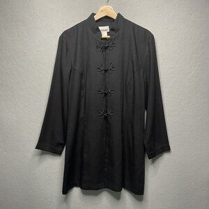 Vintage Francine Browner Black Mandarin Collar Coat Size 12  Made In USA